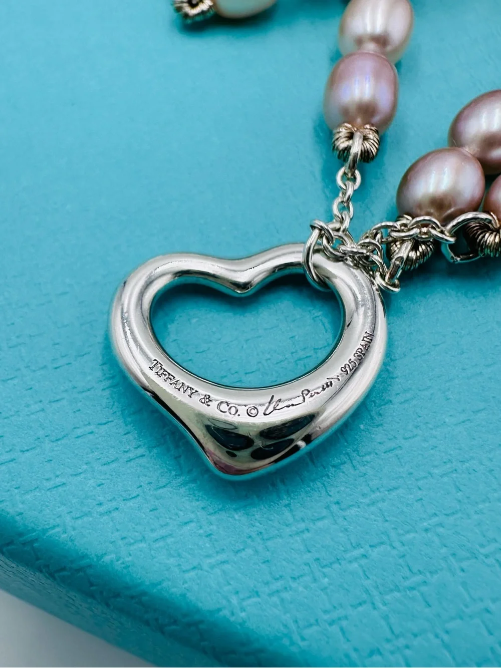 Tiffany & Co. Open Heart Pearl Toggle Bracelet in Sterling Silver with Packaging